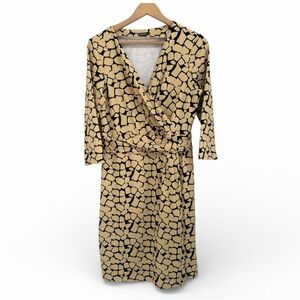 J. McLaughlin BREA Dress Size M Black Beige Geometric Catalina Cloth Faux Wrap